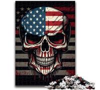 Jigsaw Puzzles for Teenagers 1000 Piece Puzzle Skull with American Flag Challenging Game And Family Play Educational Game for Birthday, Chrismas 26x38cm