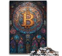 Jigsaw Puzzles for Teenagers 1000 Piece Puzzle Stained Glass Bitcoin, Analysis And Logic with Fully Interlocking Randomly Shaped Pieces for And Age 14 Years Up 50X75CM