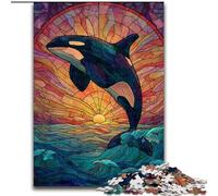 Jigsaw Puzzles for Teenagers 1000 Piece Puzzle Stained Glass Blue Whale, Help The Brain Exercise Addictive Toys to Cultivate Patience Perfect Decoration (Size 26x38cm)