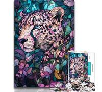 Jigsaw Puzzles for Teenagers 1000 Piece Puzzle Stained Glass Leopard,Challenging Game And Family Play Educational Game for Birthday,Chrismas (38x26cm)