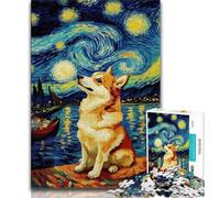 Jigsaw Puzzles for Teenagers 1000 Piece Puzzle Starry Night Adorable Huskies,Stress Reliever Staycation Kill Time Home Decoration Toys (38x26cm)