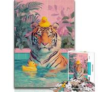 Jigsaw Puzzles for Teenagers 1000 Piece Puzzle Tiger Taking A Bath,Educational Games Home Decoration Birthday Present,Gifts,Wall Art 38x26cm