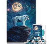 Jigsaw Puzzles for Teenagers 1000 Piece Puzzle Tiger Under The Night Sky,for Educational Game Challenge Toy Unique Home Decor And Gifts 38x26cm