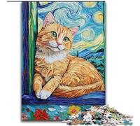 Jigsaw Puzzles for Teenagers 1000 Piece Puzzle Van Gogh Night Sky Cat, Suitable for People Aged 14 And Above Challenging To Complete But Fun And Humorous Great Gift (size 26x38cm)