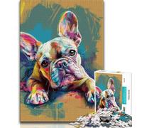 Jigsaw Puzzles for Teenagers 1000 Piece Puzzle Watercolor French Bulldog,Stress Reliever Difficult Challenge Every Piece Is Unique - Challenging Family Fun Game 50x75cm