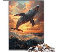 Jigsaw Puzzles for Teenagers 1000 Piece Puzzle Whales Jumping at Sunset, Quiz Game Wall Decoration Unique Birthday And Xmas Gifts (Size 26x38cm)