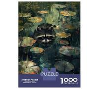 Jigsaw Puzzles for Teenagers 1000 Piece Raccoon in Lily Pads Pond Puzzles for Adults Toy Wall Decor A Work of Art Unique Birthday And Xmas Gifts 52x38cm/1000pcs