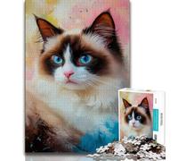 Jigsaw Puzzles for Teenagers 1000 Piece Ragdoll Cat,Stress Reliever Difficult Challenge Unique Home Decor And Gifts 38x26cm