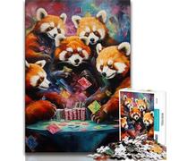 Jigsaw Puzzles for Teenagers 1000 Piece Red Panda Poker Teenager Puzzles,Stress Reliever Staycation Kill Time Home Decoration Toys (size 75x50cm)