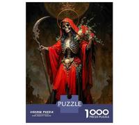 Jigsaw Puzzles for Teenagers 1000 Piece Red Santa Muerte with Roses Adult Puzzles Hands-on Game For Family Fun Fun at Home Activities, 52x38cm/1000pcs