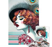 Jigsaw Puzzles for Teenagers 1000 Piece Retro Redhead Beauty Jigsaws for Adults Fun Games Stress Reliever Christmas Birthday Gifts (Size 38x26cm)