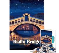 Jigsaw Puzzles for Teenagers 1000 Piece Rialto Bridge Venice Night Illustration Educational Games Toy Intellectual Game Great Gifts for Games A Work of Art (Size 38x26cm)