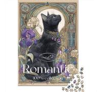 Jigsaw Puzzles for Teenagers 1000 Piece Romantic Black Cat Art Print-1 Jigsaw Puzzle Relax Games Difficult Hard Fun at Home Activities, 38x26cm/1000pcs