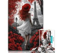 Jigsaw Puzzles for Teenagers 1000 Piece Rose Eiffel,for Educational Game Challenge Toy Birthday Present,Gifts,Wall Art 38x26cm