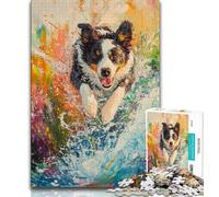 Jigsaw Puzzles for Teenagers 1000 Piece Running Border Collie Puzzles,Family Game Stress Reliever Difficult Challenge Suitable for Couples 26x38cm