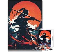 Jigsaw Puzzles for Teenagers 1000 Piece Samurai Silhouette with Rising Sun Unique Challenge Game Presents for Women Art Work Gift Size 38x26cm