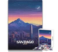 Jigsaw Puzzles for Teenagers 1000 Piece Santiago, Chile Cityscape at Night Educational Game Presents for Women Birthday Gifts Size 50x75cm