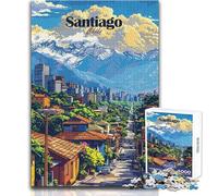Jigsaw Puzzles for Teenagers 1000 Piece Santiago Chile Cityscape Illustration Educational Game Presents for Women Birthday Gifts Size 38x26cm
