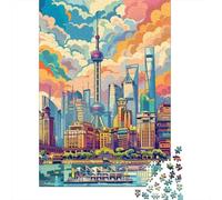 Jigsaw Puzzles for Teenagers 1000 Piece Shanghai Skyline with Oriental Pearl Tower Jigsaw Puzzle Relax Games Difficult Hard Fun at Home Activities, 70x50cm/1000pcs