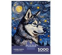 Jigsaw Puzzles for Teenagers 1000 Piece Siberian Husky Night Adult Puzzles Hands-on Game For Family Fun Fun at Home Activities, 52x38cm/1000pcs