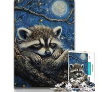 Jigsaw Puzzles for Teenagers 1000 Piece Sleeping Raccoon Teenager Puzzles,Stress Reliever Staycation Kill Time Home Decoration Toys (size 75x50cm)