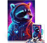 Jigsaw Puzzles for teenagers 1000 Piece Space Raccoon Astronaut DIY-Spielzeug mit passendem Poster und Quizblatt52x38cm