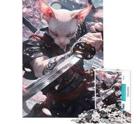 Jigsaw Puzzles for Teenagers 1000 Piece Sphynx Cat Samurai Japanes Brain Intelligence Challenge Addictive Toys Family Game Stress Reliever Funny Gifts (Size 50x75cm)