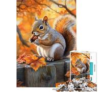 Jigsaw Puzzles for Teenagers 1000 Piece Squirrel Eating Nut in Autumn Fun Activities at Home Learning Educational Educational Toy for And 14 Years And over (50x75cm)