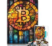 Jigsaw Puzzles for Teenagers 1000 Piece Stained Glass Bitcoin 1000 Pieces for Adults,for Educational Game Challenge Toy Unique Home Decor And Gifts 50x75cm