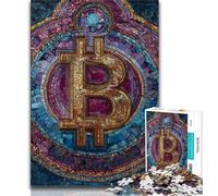 Jigsaw Puzzles for Teenagers 1000 Piece Stained Glass Bitcoin Adult Jigsaw,Artistic Wall Decor & Birthday Gift Idea for Friends, Home Office 38x26cm