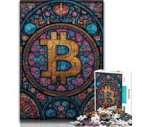 Jigsaw Puzzles for Teenagers 1000 Piece Stained Glass Bitcoin,Educational Stress Relief Toy for Is Ideal As A Gift for The Whole Family (75x50cm)