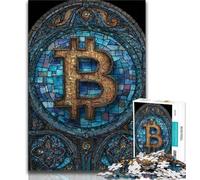 Jigsaw Puzzles for Teenagers 1000 Piece Stained Glass Bitcoin,Educational Stress Relief Toy for Is Ideal As A Gift for The Whole Family (38x26cm)