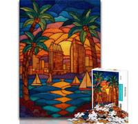Jigsaw Puzzles for Teenagers 1000 Piece Stained Glass City,for Educational Game Challenge Toy Birthday Present,Gifts,Wall Art 38x26cm