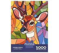 Jigsaw Puzzles for Teenagers 1000 Piece Stained Glass Deer Portrait Puzzle for Adults Hands-on Game Wall Decoration Christmas Birthday Gifts 52x38cm/1000pcs