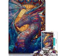 Jigsaw Puzzles for Teenagers 1000 Piece Stained Glass Dragon,Educational Stress Relief Toy for Is Ideal As A Gift for The Whole Family (38x26cm)