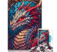 Jigsaw Puzzles for Teenagers 1000 Piece Stained Glass Dragon,Help The Brain Exercise Addictive Toys to Cultivate Patience Artists Collection,Fine Art (38x26cm)