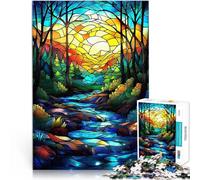 Jigsaw Puzzles for teenagers 1000 Piece Stained Glass Forest Stream Intellectual Game Fun at Home Activities, Birthday Present,Travel Gifts, 50x70cm