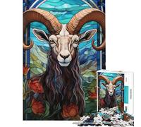 Jigsaw Puzzles for Teenagers 1000 Piece Stained Glass Ram with Floral Accents for Birthday, Chrismas Difficult Hard Educational Game for And from 14 Years And over (38x52cm)
