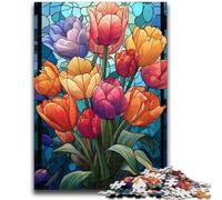 Jigsaw Puzzles for Teenagers 1000 Piece Stained Glass Tulips Teenager Puzzles,Educational Games DIY Toys Great Gifts And Toys (38x26cm)