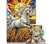 Jigsaw Puzzles for Teenagers 1000 Piece Stained Glass White Horse Adult Puzzles,Educational Games Home Decoration Birthday Present, Gifts, Wall Art 26x38cm