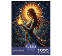 Jigsaw Puzzles for Teenagers 1000 Piece Stained Glass Woman with Flame Puzzle for Adults Hands-on Game Wall Decoration Christmas Birthday Gifts 70x50cm/1000pcs
