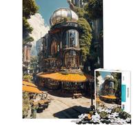 Jigsaw Puzzles for Teenagers 1000 Piece Steampunk Cafe with Nature Elements Puzzles for Adults Family Game Hand Speed Race Christmas Birthday Gifts (Size 38x26cm)