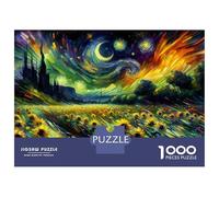 Jigsaw Puzzles for Teenagers 1000 Piece Sunflower Field Under Starry Sky Jigsaw Puzzle Relax Games Difficult Hard Fun at Home Activities, 70x50cm/1000pcs