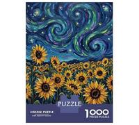 Jigsaw Puzzles for Teenagers 1000 Piece Sunflower Field Under Swirling Night Sky Puzzle for Adults Relax Games Perfect Decoration Unique Birthday And Xmas Gifts 38x26cm/1000pcs