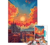 Jigsaw Puzzles for Teenagers 1000 Piece Sunset in Milan Italy Brain Intelligence Challenge Addictive Toys Family Game Stress Reliever Funny Gifts (Size 50x75cm)