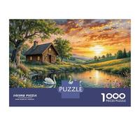 Jigsaw Puzzles for Teenagers 1000 Piece Swan Lake Cabin Sunset Puzzle for Adults Hands-on Game Wall Decoration Christmas Birthday Gifts 52x38cm/1000pcs