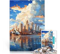 Jigsaw Puzzles for teenagers 1000 Piece SYDNEY Oil Painting Herausforderndes Spiel mit passendem Poster und Quizblatt52x38cm