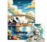 Jigsaw Puzzles for Teenagers 1000 Piece Sydney Opera House Travel Poster Educational Challenge Home Art Decor Educational Game for And from 14 Years And over (38x26cm)