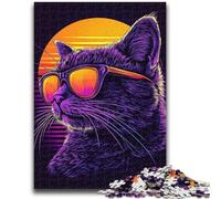Jigsaw Puzzles for Teenagers 1000 Piece Synthwave Purple Cat Adult Puzzles,Educational Games Home Decoration Birthday Present, Gifts, Wall Art (38x26cm)