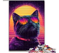 Jigsaw Puzzles for Teenagers 1000 Piece Synthwave Purple Cat Family Fun for Is Ideal As A Gift for The Whole Family for And Age 14 Years Up (size 26x38cm)